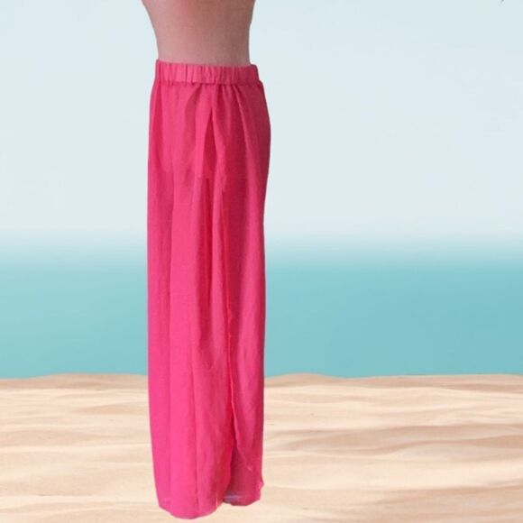YMI PINK SHEER COVER UP PANTS SPLIT LEG SWIM COVER UP FUCHSIA SMALL - Picture 3 of 8